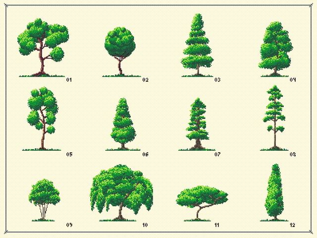 Tree studies im still new to pixel art so i decided to practise drawing trees with different colour palettes depending on the season cc wele rpixelart