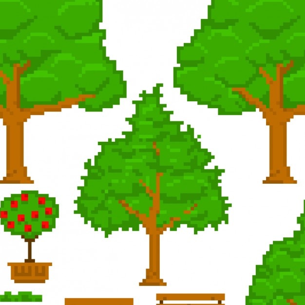 Pixel art tree vectors illustrations for free download