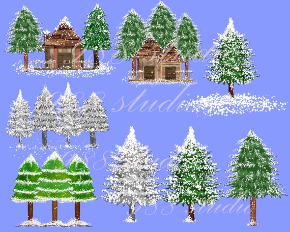 Winter trees png pine tree clip art christmas tree sublimation winter art snow tree digital printable mercial