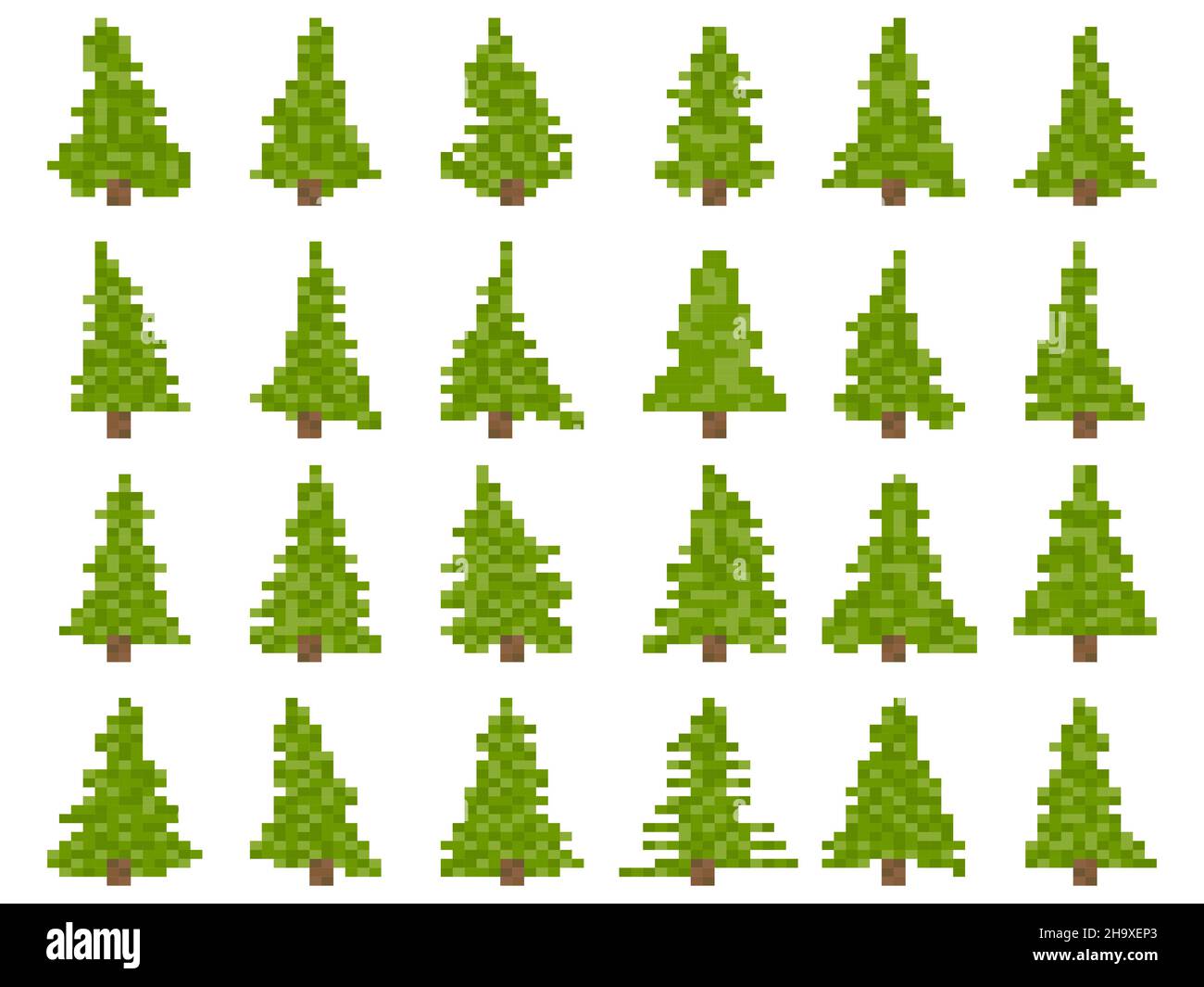 Pixel set of christmas tree icons isolated on white background pixel art christmas tree retro