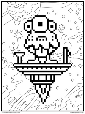 Pixel art coloring page â space alien â tims printables