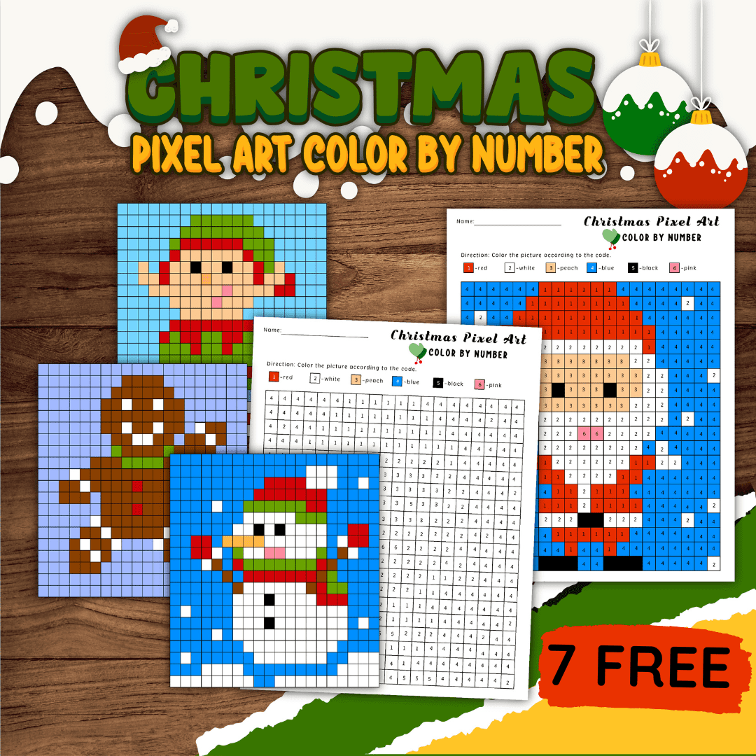 Christmas pixel art color by number activities