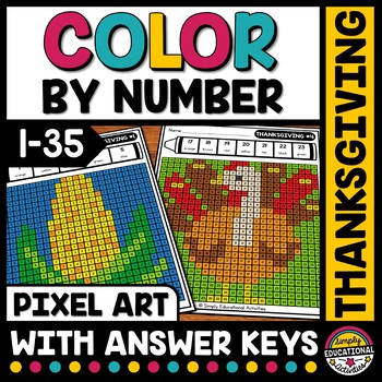 Thanksgiving math coloring pages for kids color by number code activity sheets