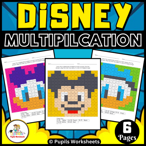 Disney multiplication coloring worksheets i mystery pixel art math activity made by teachers