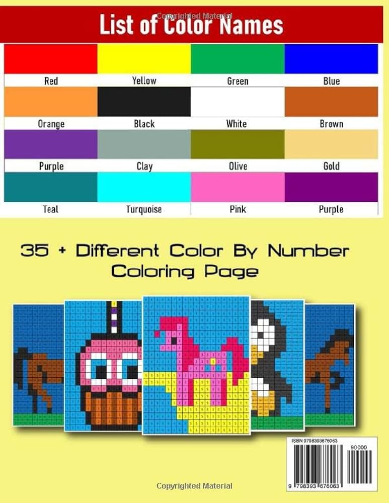 Pixel color by number for kids mosaics pixel art for adults and kids with beautiful funny coloring pages for relaxation stress relief publishing camille books