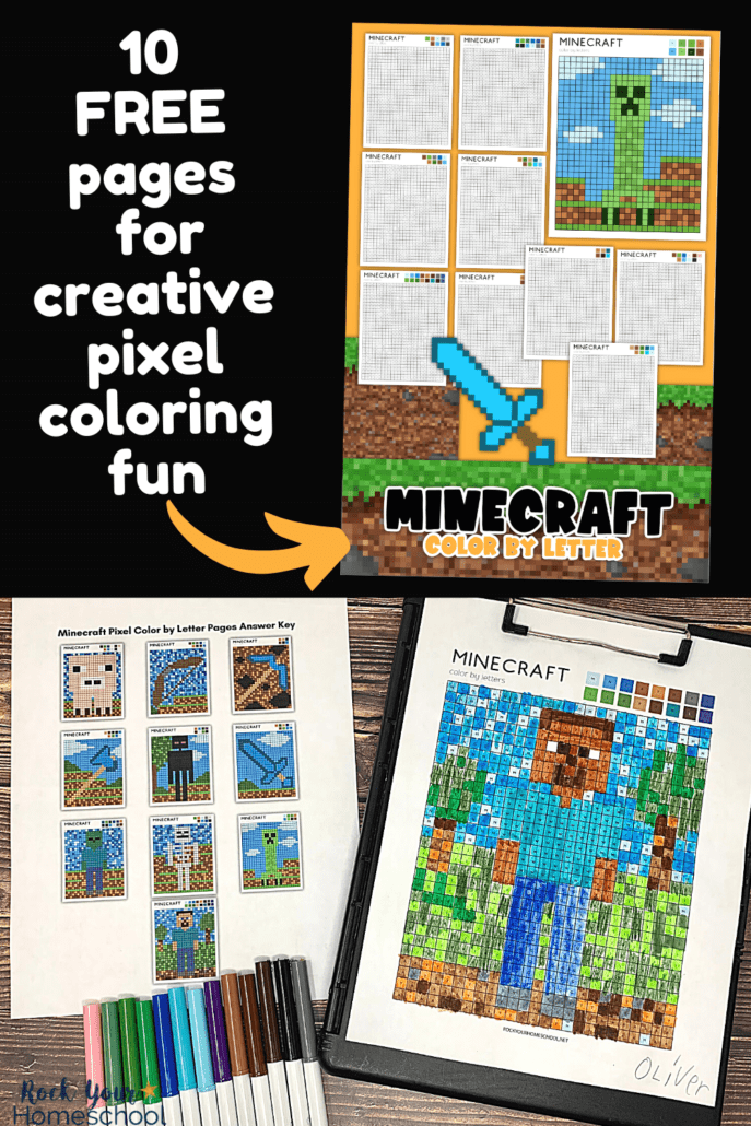 Minecraft color by letter pixel art for fun activities free