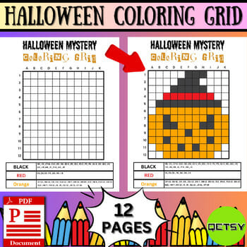 Enchanting halloween pixel art mystery pictures coloring grid activity pack