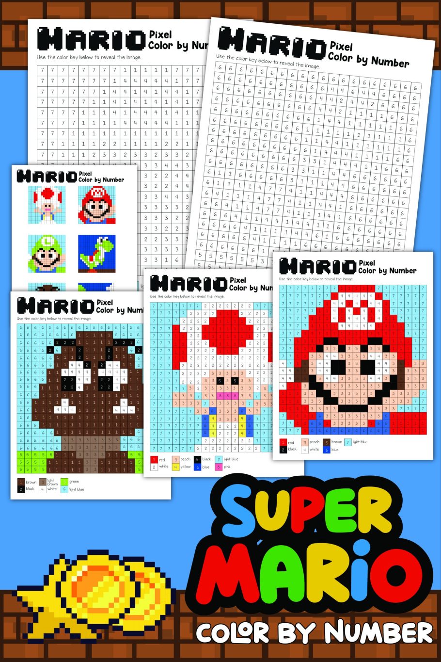 Super mario loring pages free printable pixel lor by number