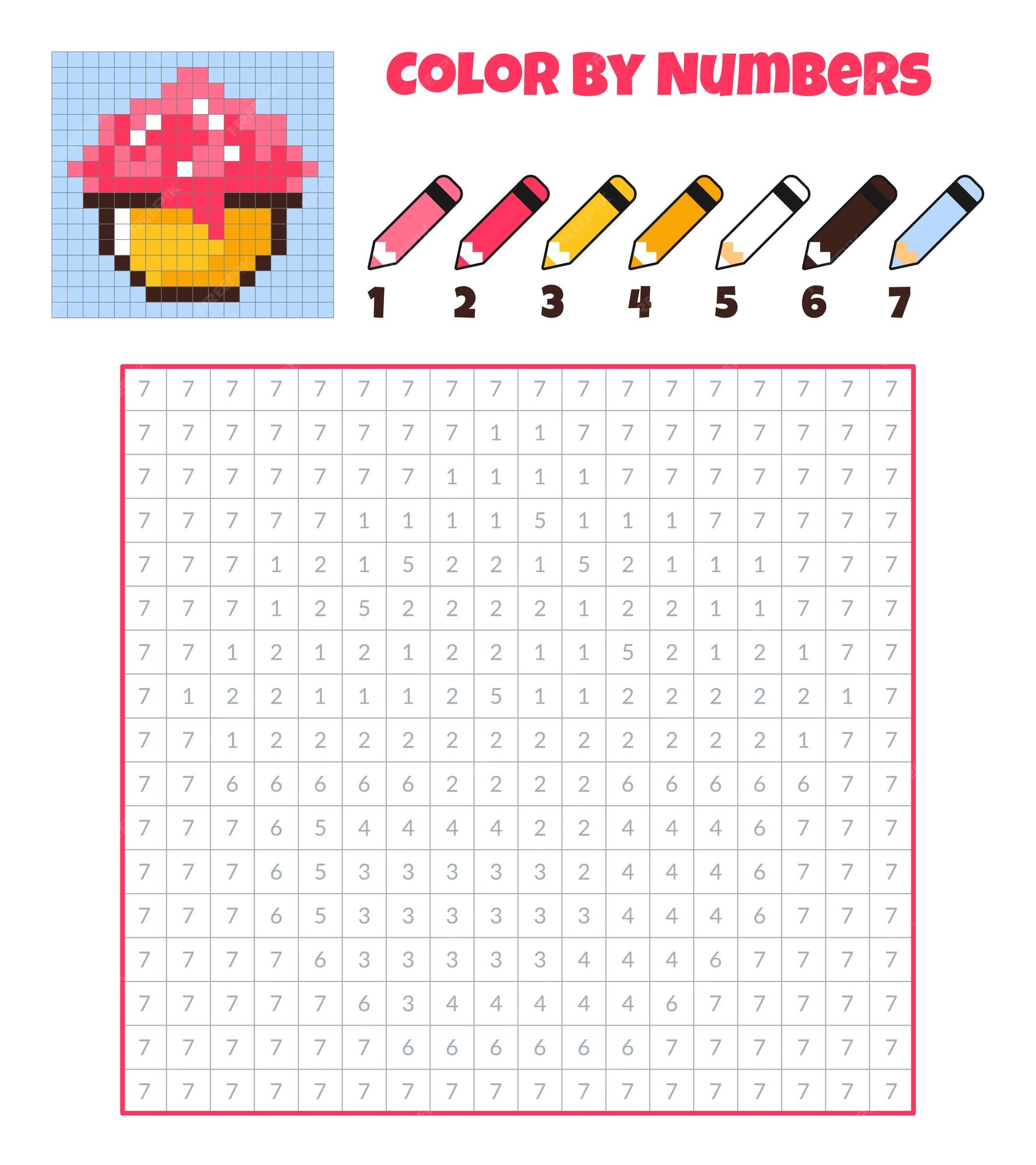 Premium vector color by numbers education game for children pudding sweets dessert coloring book with numbers