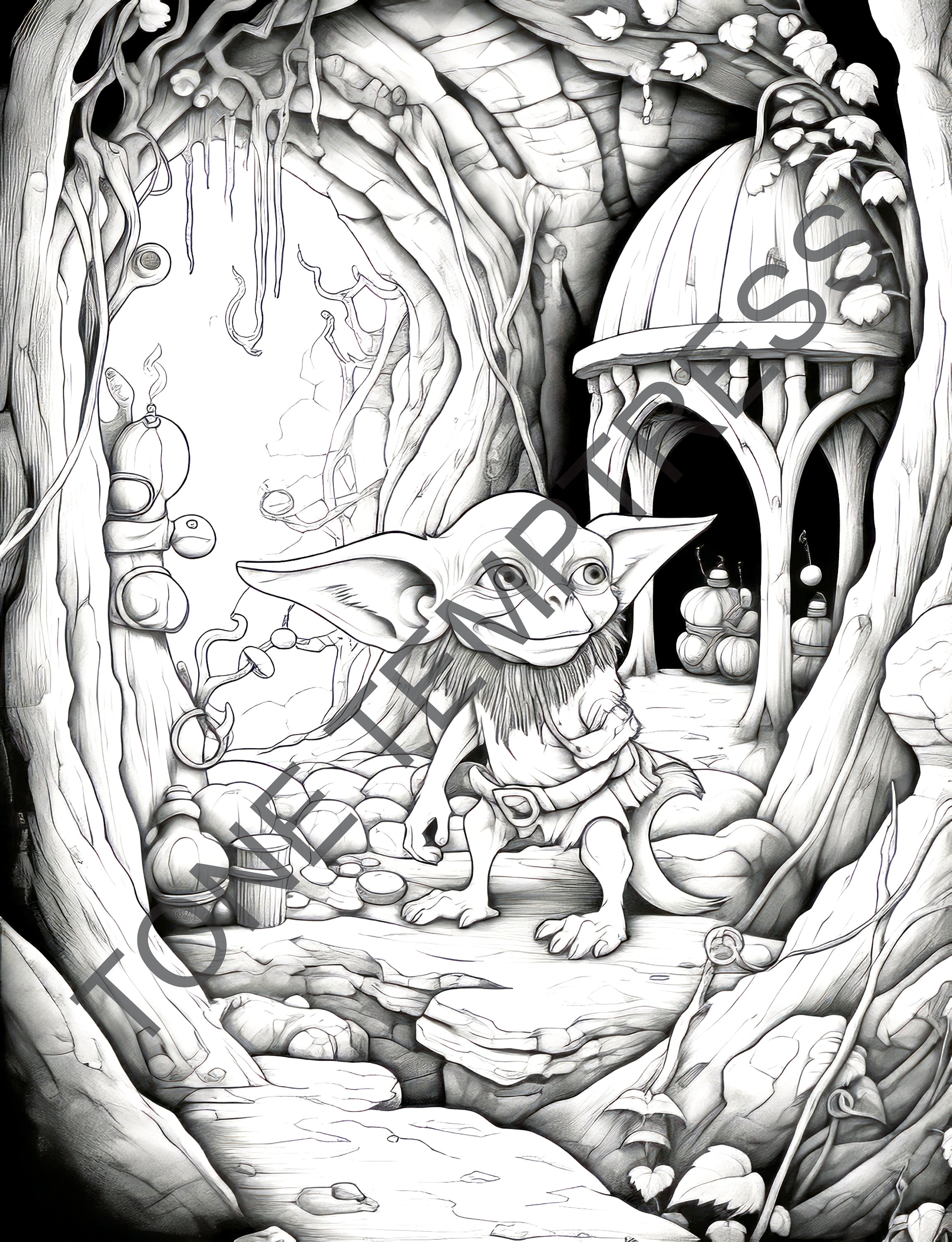 Goblin core coloring page for adults adorable goblins coloring page fantasy page book world troll coloring pages instant download pdf