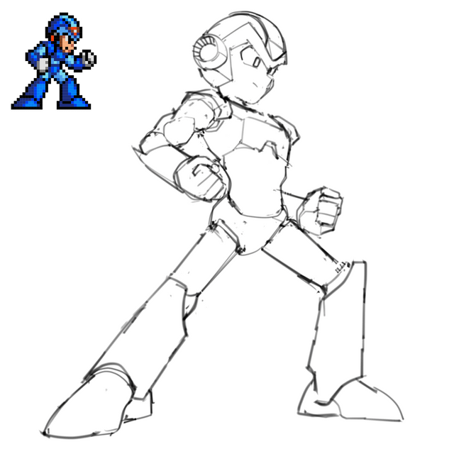 I drew megaman trying to make it like pixel art but in the end it was very different haha rmegaman