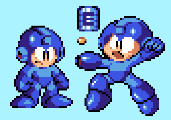 Brian on x rt loopa heres some pixel art of mega man and an additional sparkster since they have similar color schemes httpstcofjdyxoll x