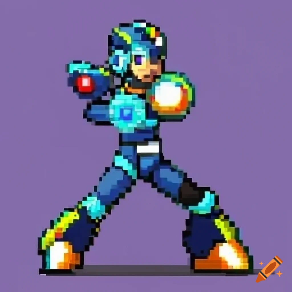 Megaman character from cap pixel art style from cap play system on