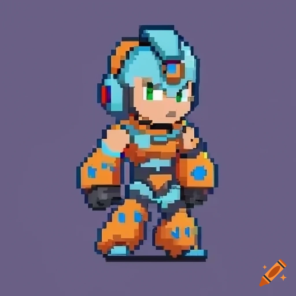 Gunstar heroes characters replaced by mega man in a minimalist pixel art style on