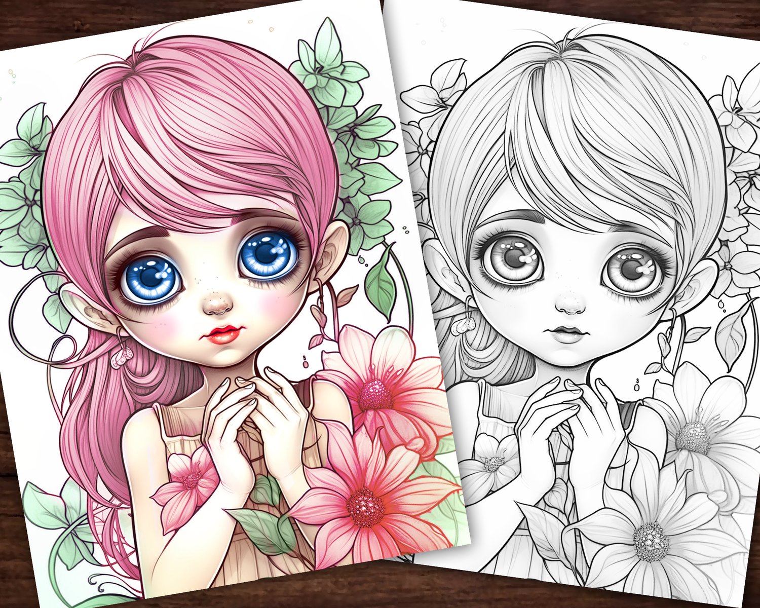 Flower pixie cutie girl coloring page adults kids