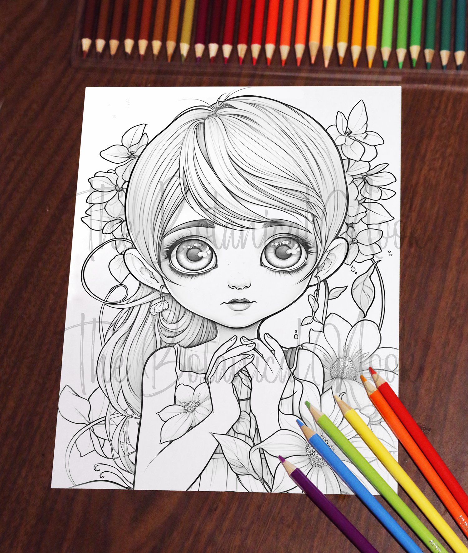 Flower pixie cutie girl coloring page adults kids