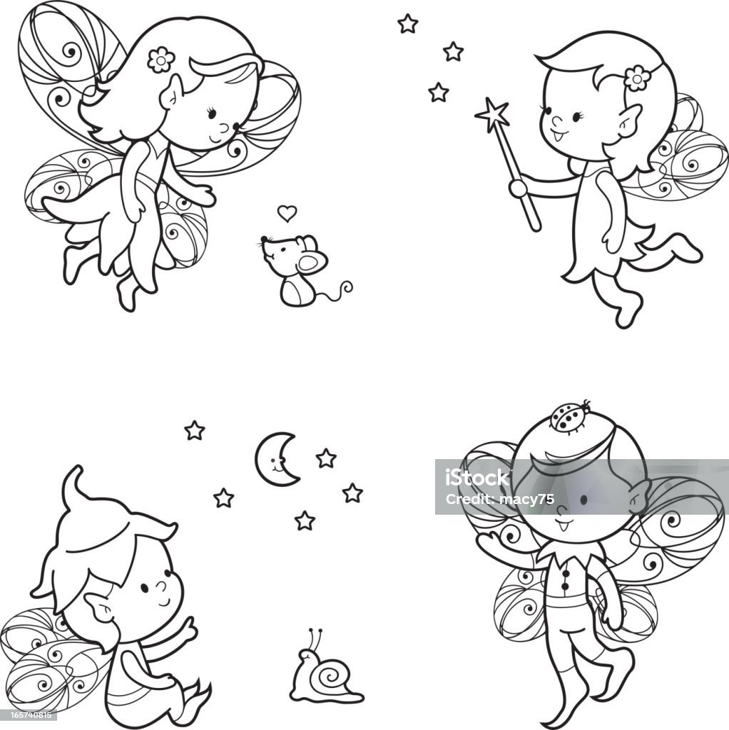 Pixie elf coloring set stock illustration