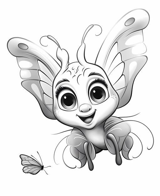 Premium ai image playful pixie silly disney cartoon butterfly coloring book page children