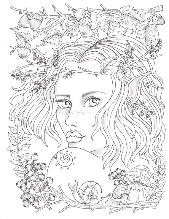 Fall pixie digital coloring page fairy elf pixies this cute little pixie will make you smile fall coloring page by deborah muller