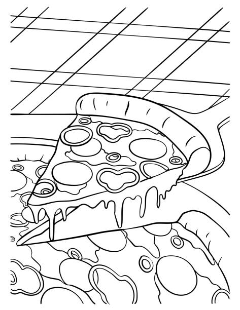 Pizza coloring page for kids stock illustration