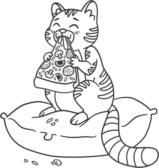 Cat eating pizza coloring page decal â