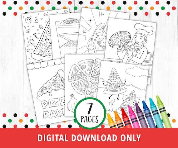 Pizza coloring pages pizza party printables pizza birthday games pizza activites printable coloring pages activities for kids digital instant download