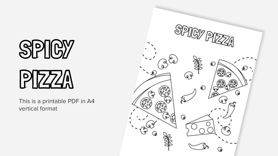 Spicy pizza printable coloring worksheet