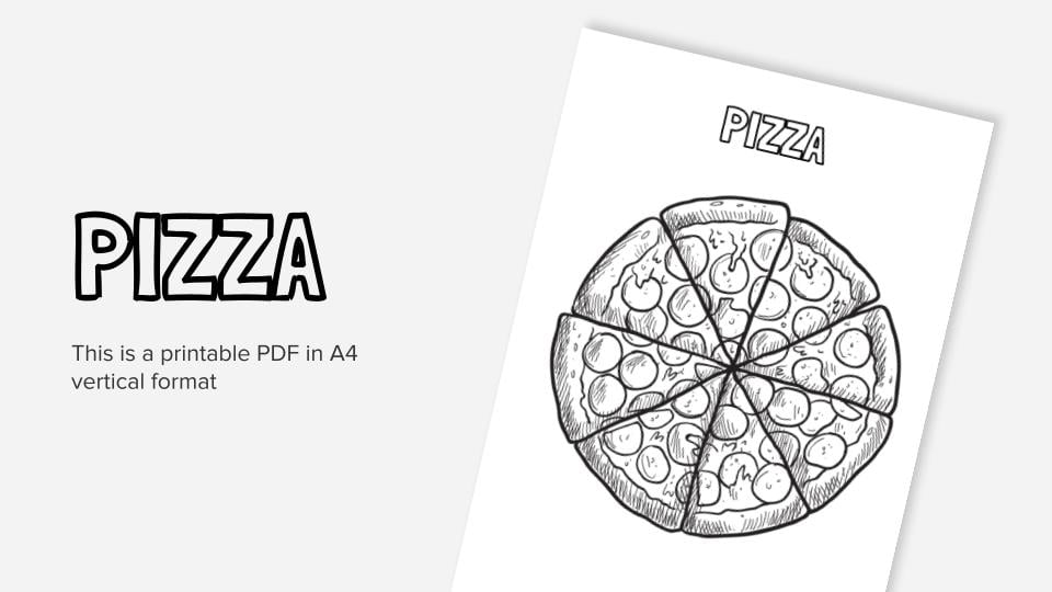 Printable coloring worksheets with pizza in pdf format