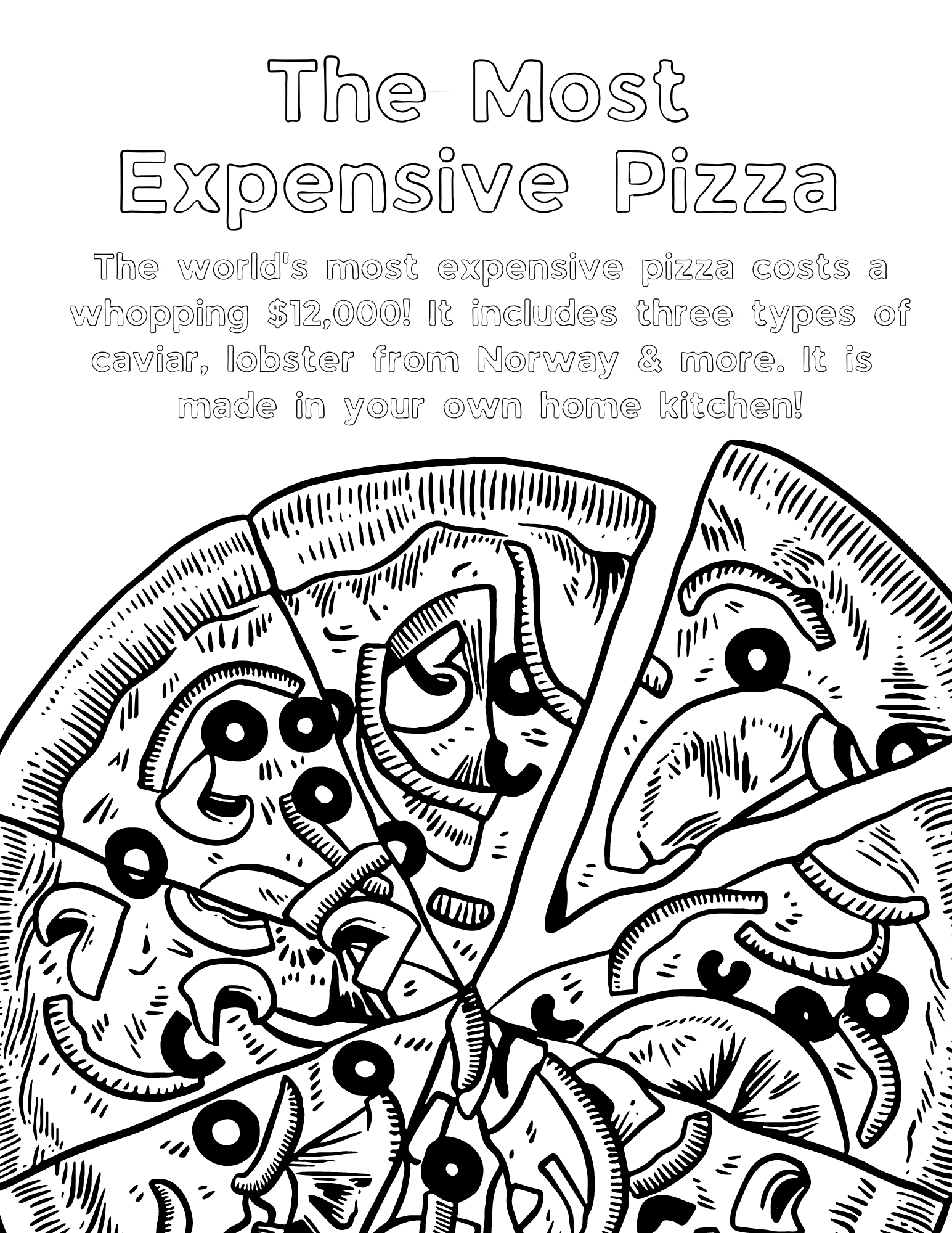 Print these perfect pizza coloring pages for kids and adults