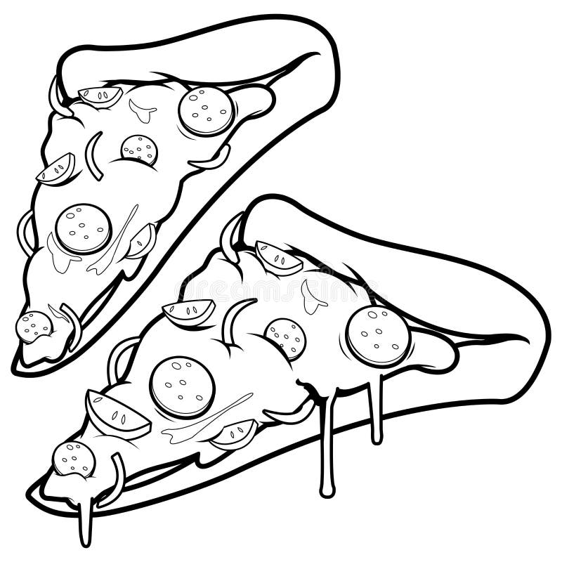 Slices of pizza vector black and white coloring page stock vector