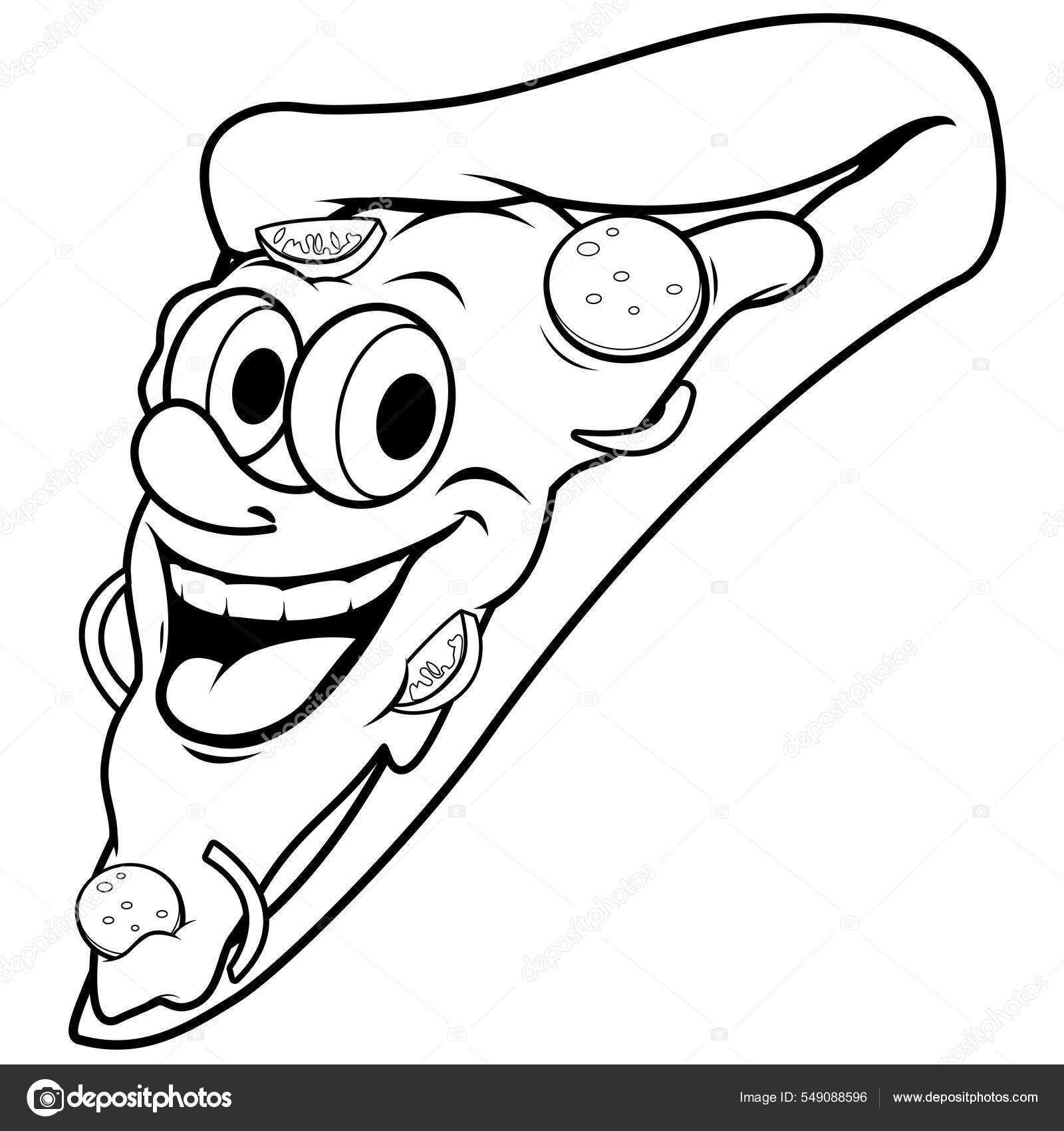 Cartoon pizza slice character vector black white coloring page stock vector by stockakia