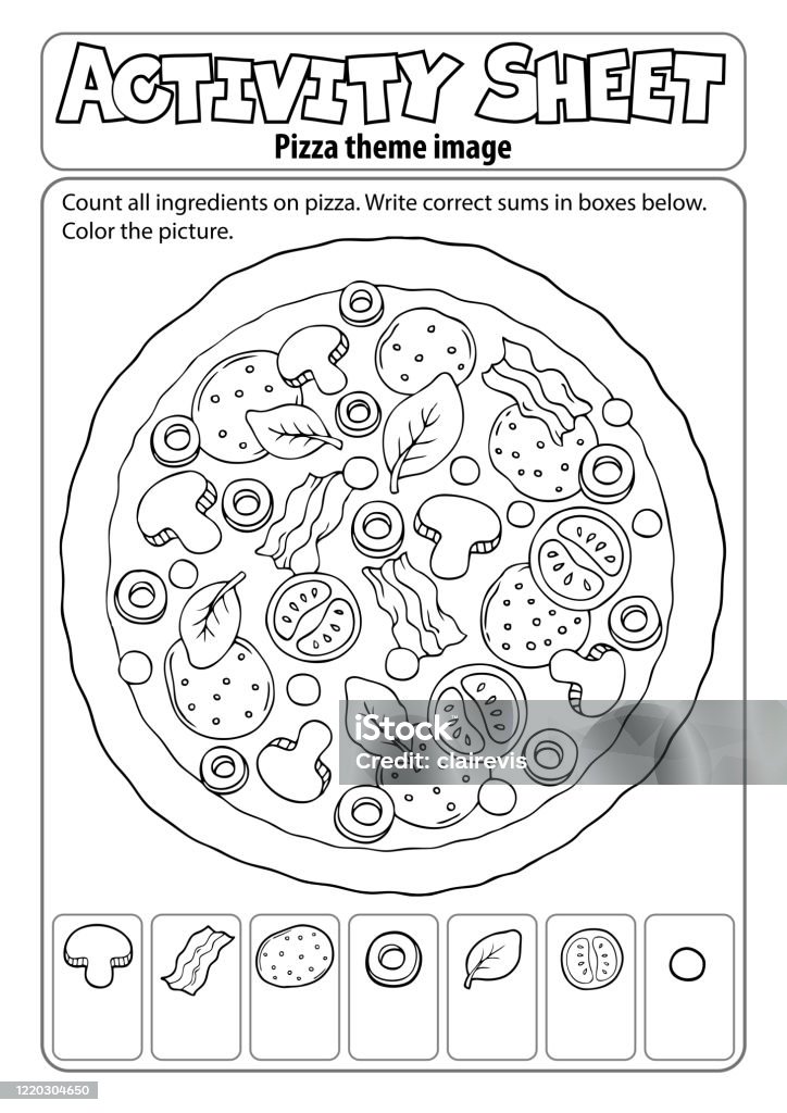 Activity sheet pizza theme stock illustration