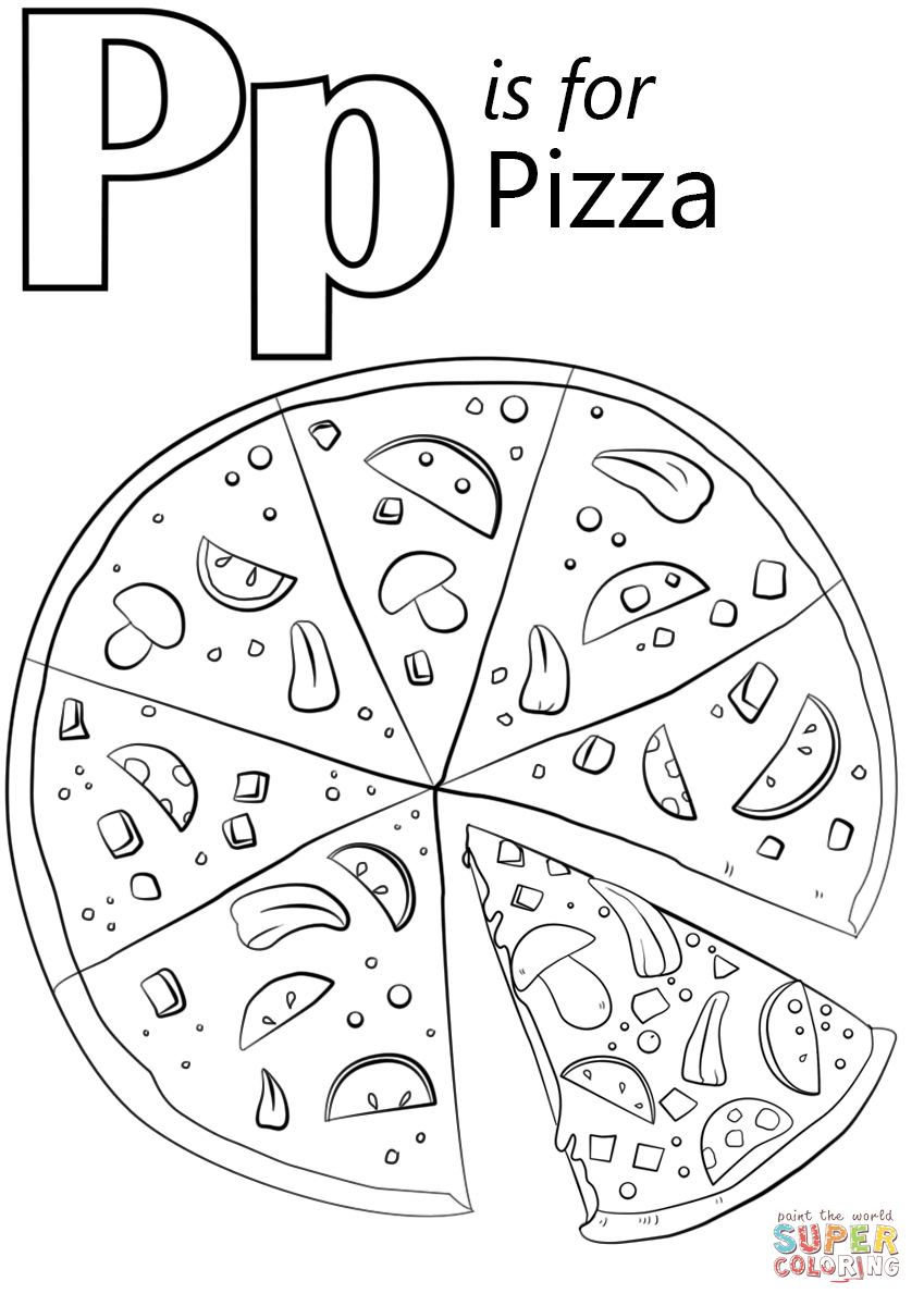 Letter p is for pizza coloring page free printable coloring pages