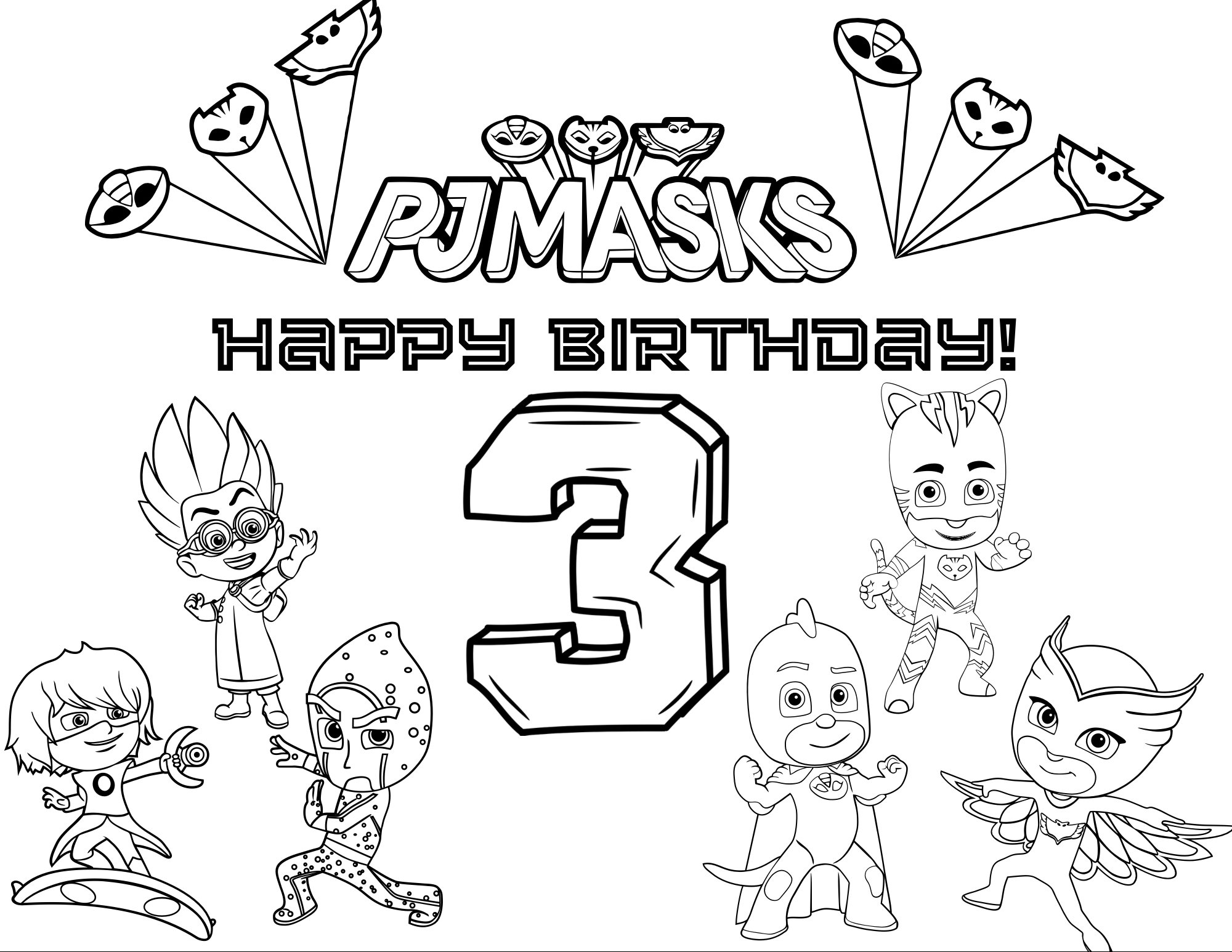 Pj masks birthday coloring activity