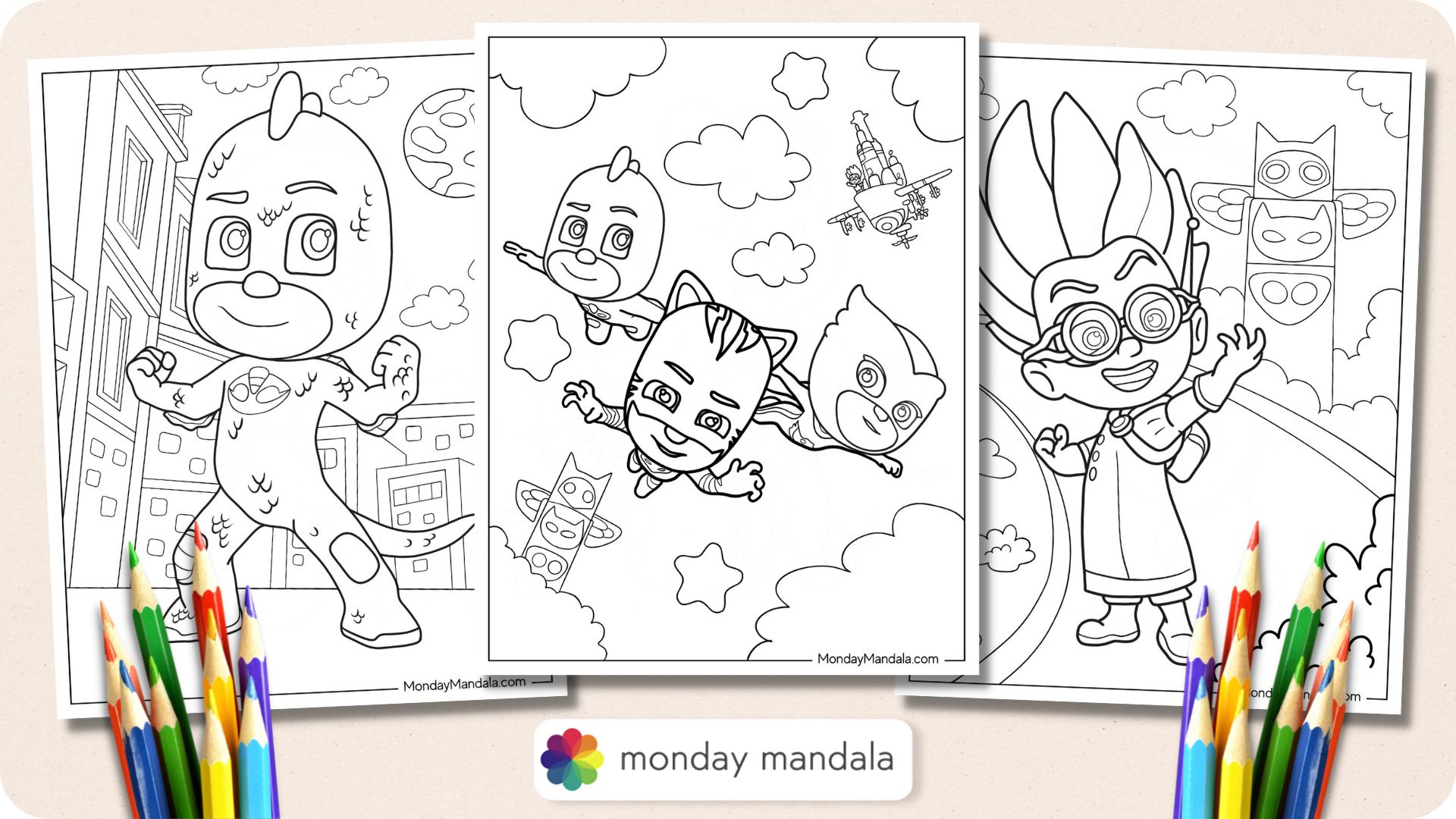 Pj masks coloring pages free pdf printables