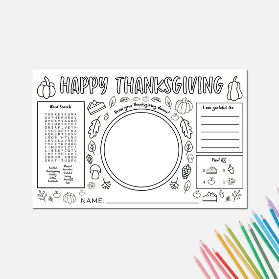 Printable thanksgiving kids placemat coloring page diy thanksgiving table decor kids thanksgiving placemat fall activity placemat