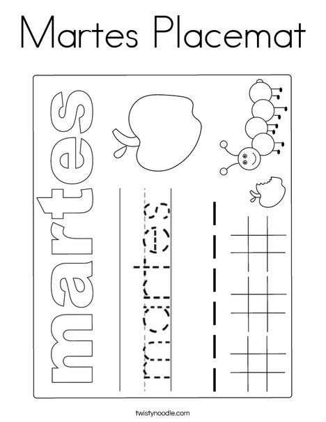 Martes placemat coloring page