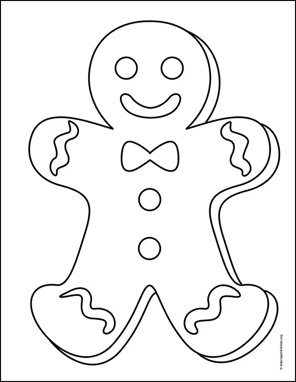 How to draw a gingerbread man tutorial video and coloring page