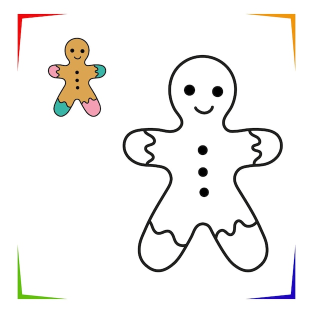 Premium vector gingerbread man cookie coloring page vector educational worksheet colored by sample paint game