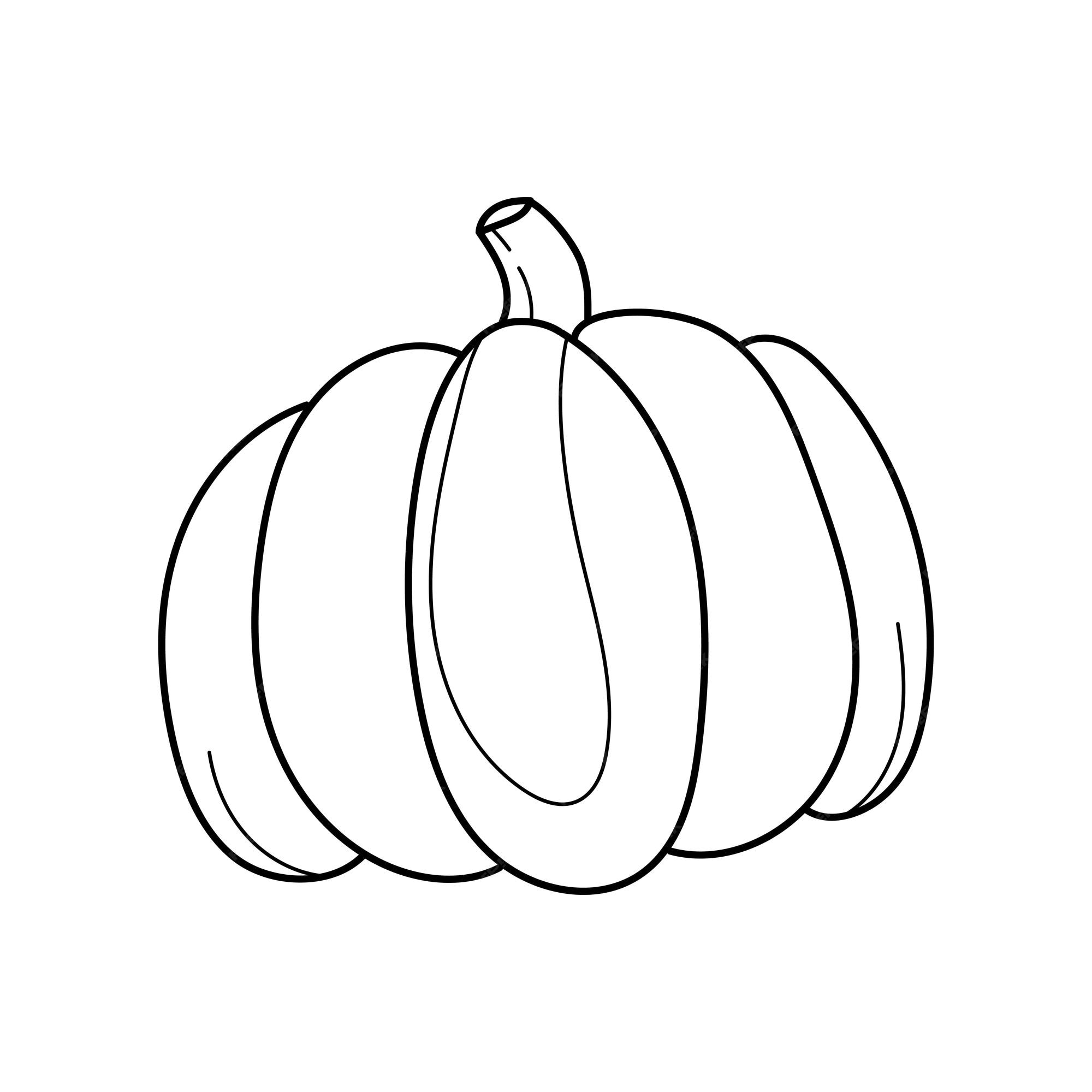 Premium vector vector cute black and white pumpkin autumn vegetable outline illustration