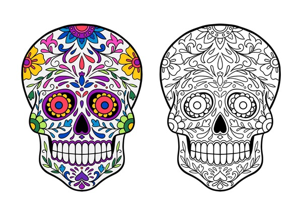 Day dead skull coloring pages royalty