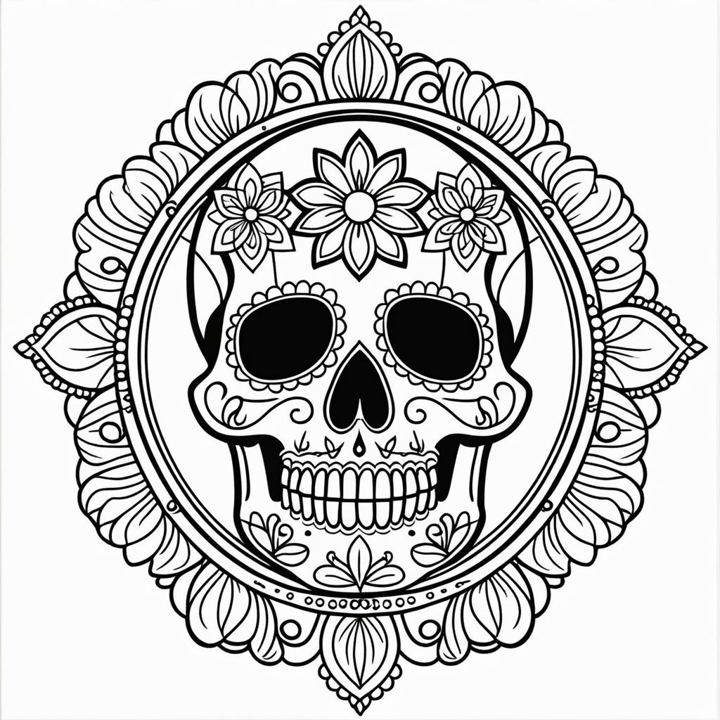 Sugar skull calavera floral skull mexican art black and white