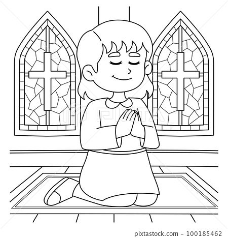 Christian girl praying coloring page for kids