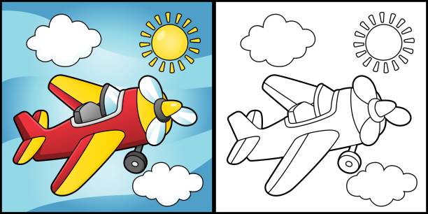 Propeller plane coloring page vehicle illustration stock illustration