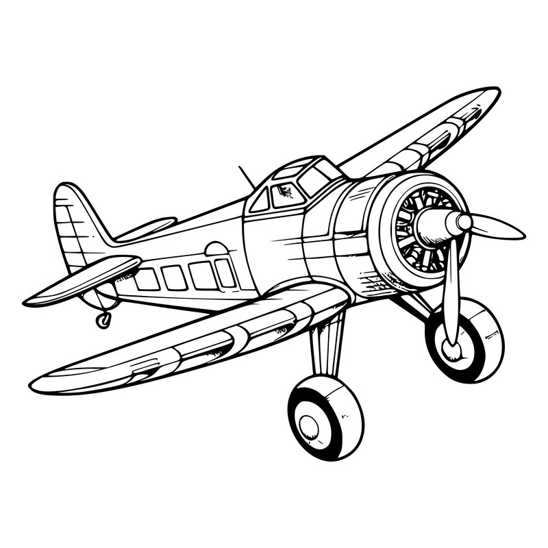 Plane coloring pages drawing for kids illustration ai free download