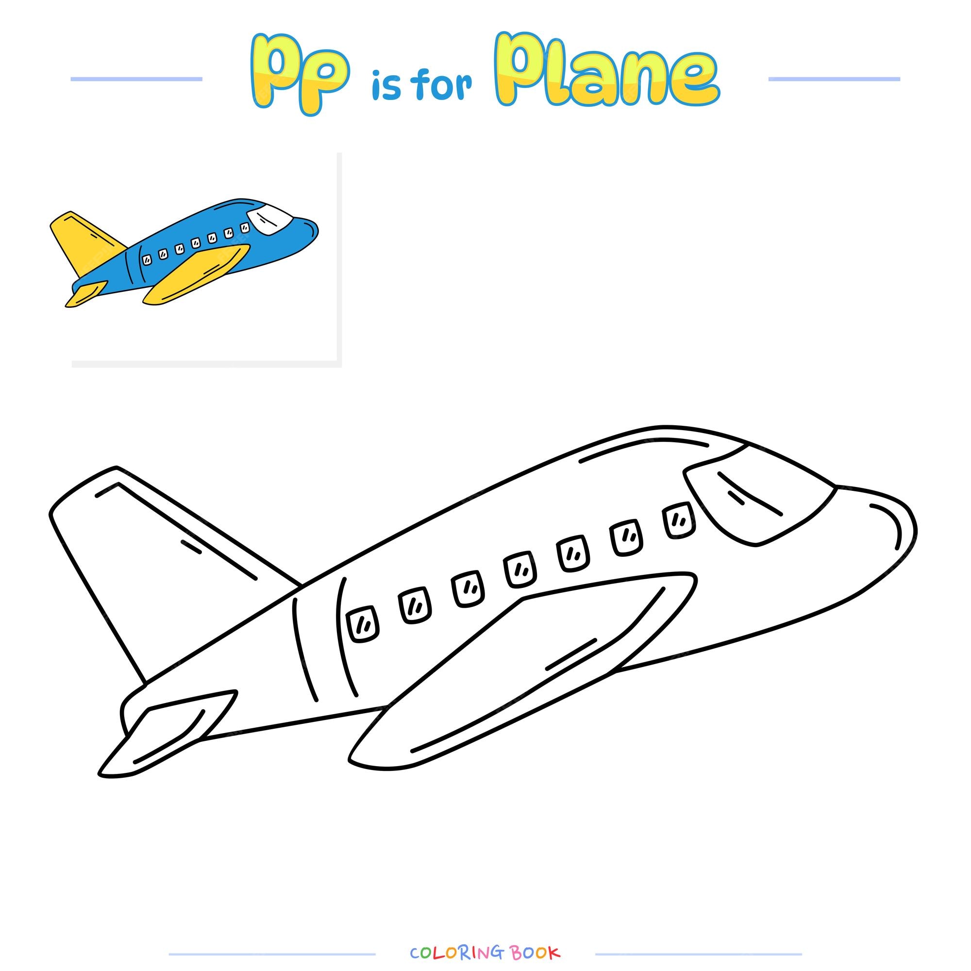 Premium vector coloring page plane cartoon