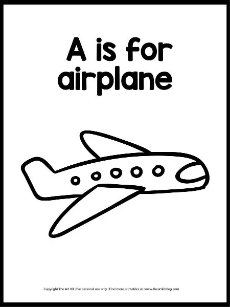 Instant download freebie a is for airplane coloring page â the art kit