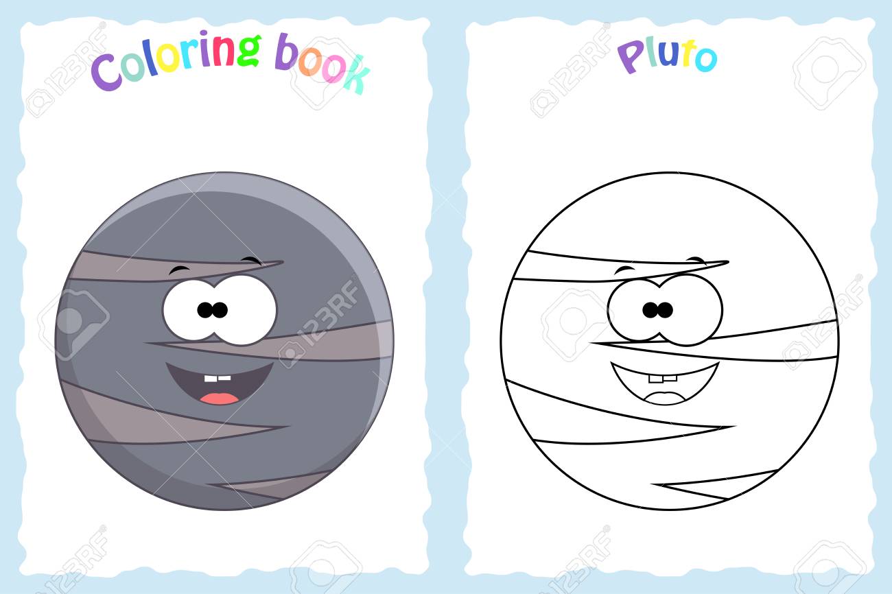 Coloring book page for preschool children with colorful pluto planet and sketch to color royalty free svg cliparts vectors and stock illustration image