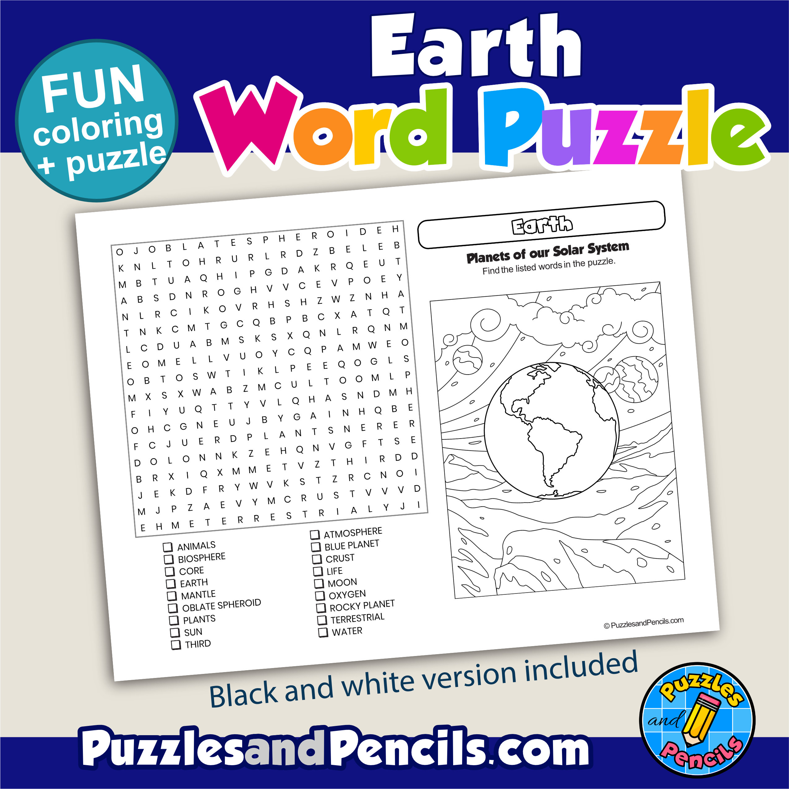 Earth word search puzzle activity page planets solar system wordsearch made by teachers