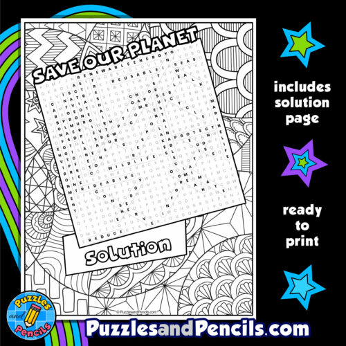 Save our planet word search puzzle with coloring earth day wordsearch made by teachers